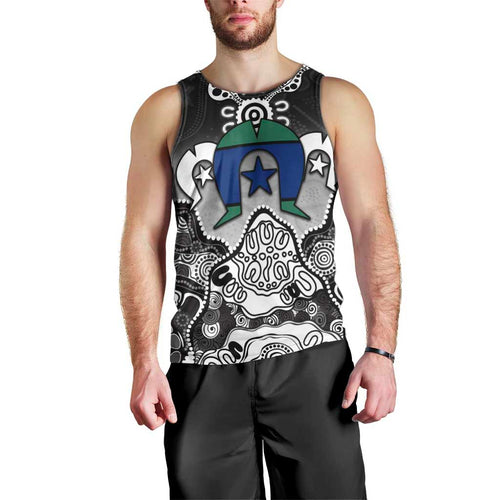 Torres Strait Islander Flag Men Tank Top Dhari Indigenous Dotwork Pattern Art