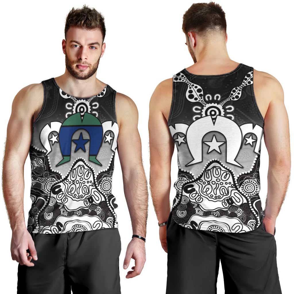 Torres Strait Islander Flag Men Tank Top Dhari Indigenous Dotwork Pattern Art
