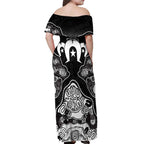 Torres Strait Islander Flag Off Shoulder Maxi Dress Dhari Indigenous Dotwork Pattern Art