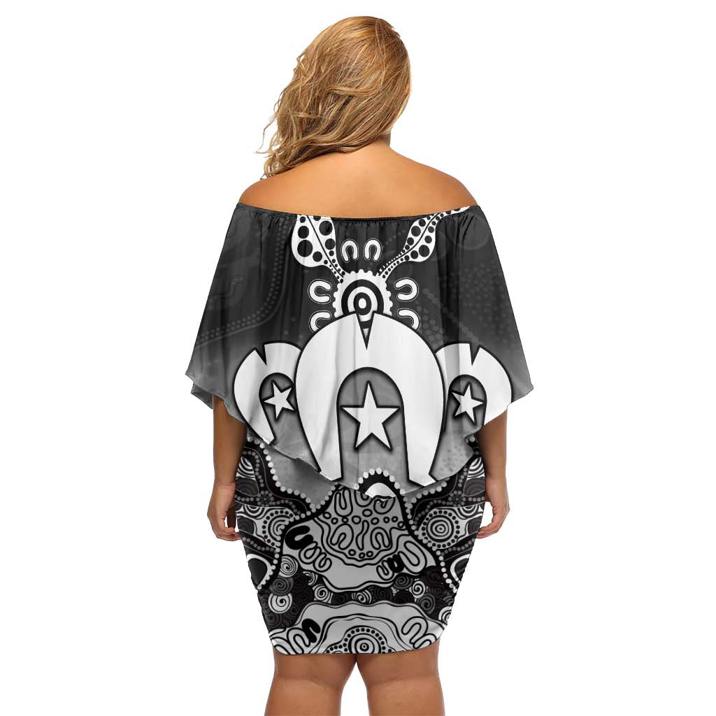 Torres Strait Islander Flag Off Shoulder Short Dress Dhari Indigenous Dotwork Pattern Art