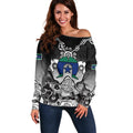 Torres Strait Islander Flag Off Shoulder Sweater Dhari Indigenous Dotwork Pattern Art