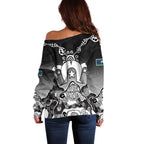 Torres Strait Islander Flag Off Shoulder Sweater Dhari Indigenous Dotwork Pattern Art