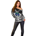 Torres Strait Islander Flag Off Shoulder Sweater Dhari Indigenous Dotwork Pattern Art