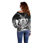 Torres Strait Islander Flag Off Shoulder Sweater Dhari Indigenous Dotwork Pattern Art