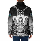 Torres Strait Islander Flag Padded Jacket Dhari Indigenous Dotwork Pattern Art
