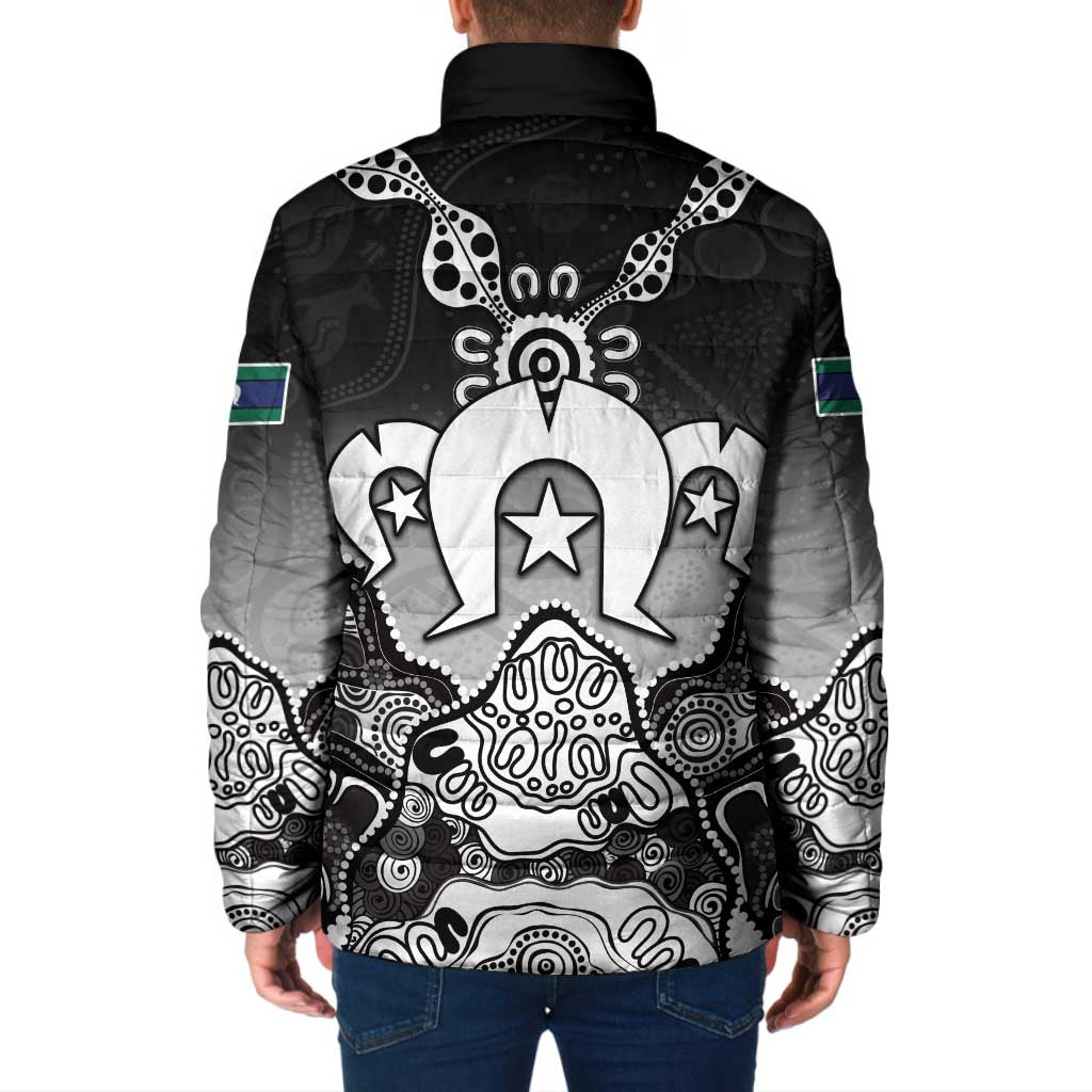 Torres Strait Islander Flag Padded Jacket Dhari Indigenous Dotwork Pattern Art