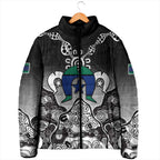 Torres Strait Islander Flag Padded Jacket Dhari Indigenous Dotwork Pattern Art