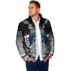 Torres Strait Islander Flag Padded Jacket Dhari Indigenous Dotwork Pattern Art