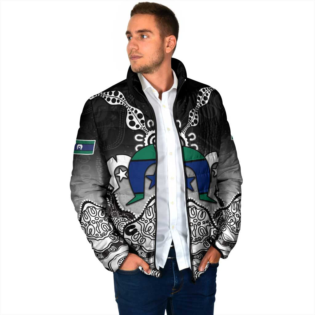 Torres Strait Islander Flag Padded Jacket Dhari Indigenous Dotwork Pattern Art