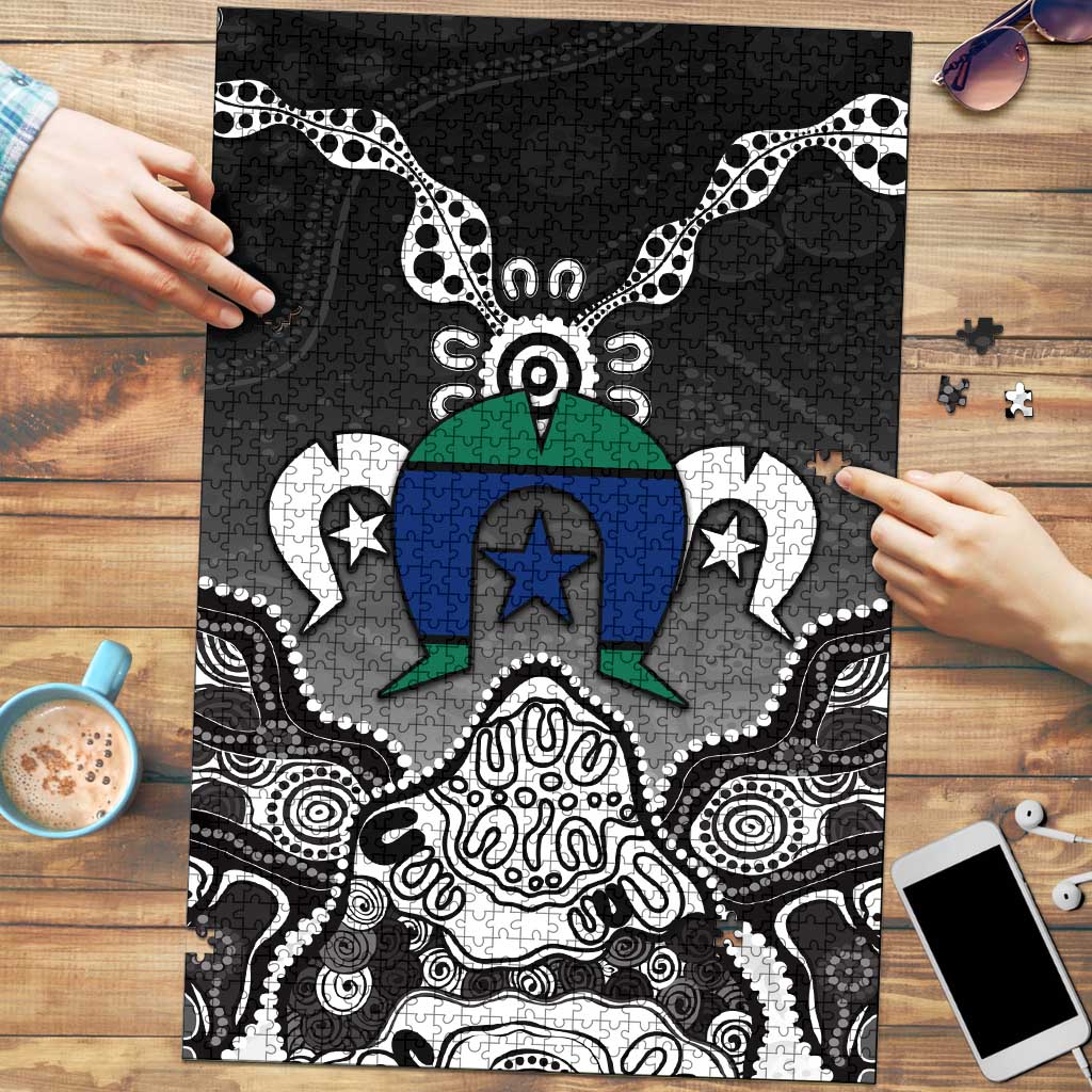 Torres Strait Islander Flag Puzzle Dhari Indigenous Dotwork Pattern Art