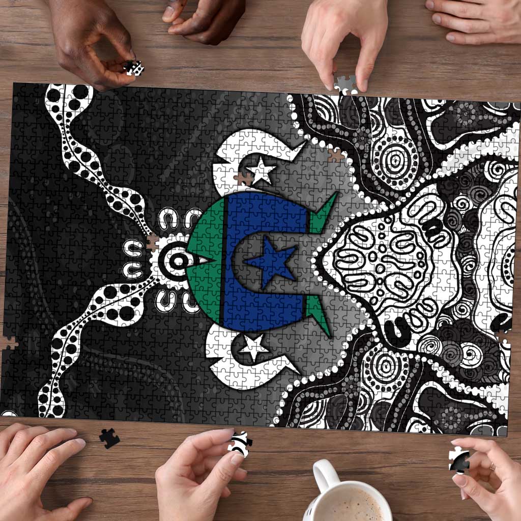 Torres Strait Islander Flag Puzzle Dhari Indigenous Dotwork Pattern Art