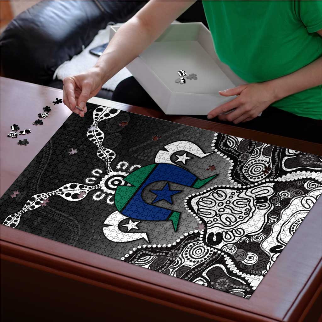 Torres Strait Islander Flag Puzzle Dhari Indigenous Dotwork Pattern Art
