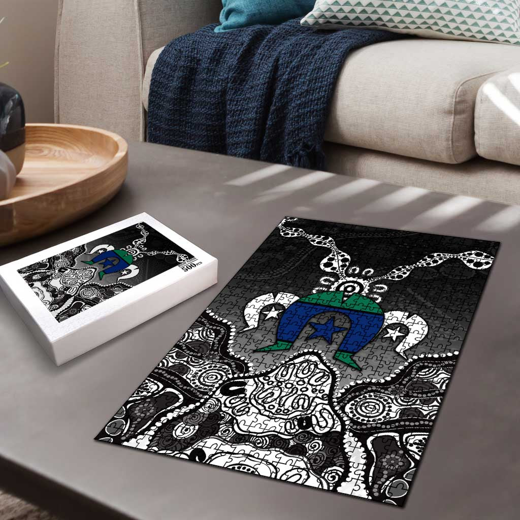 Torres Strait Islander Flag Puzzle Dhari Indigenous Dotwork Pattern Art