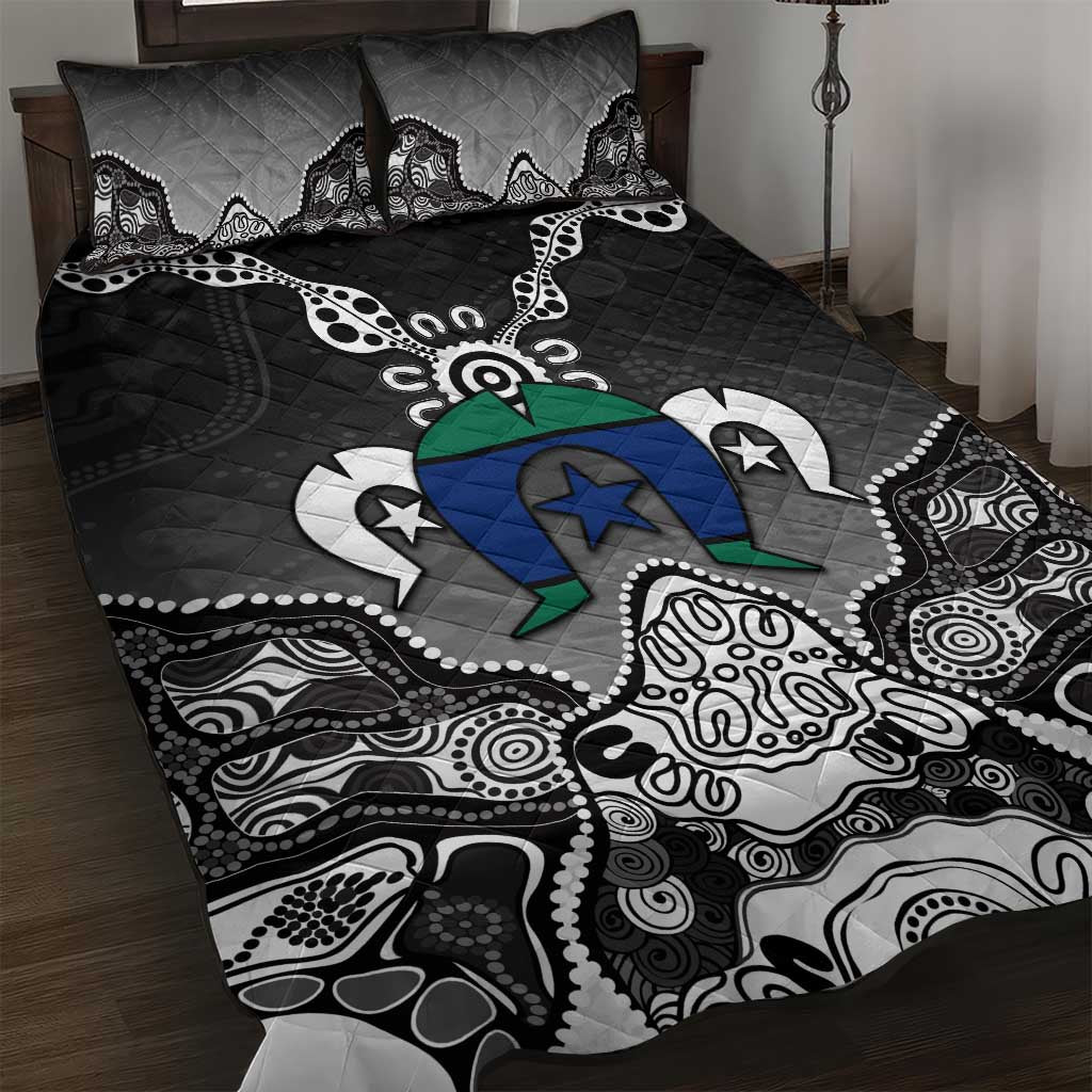 Torres Strait Islander Flag Quilt Bed Set Dhari Indigenous Dotwork Pattern Art