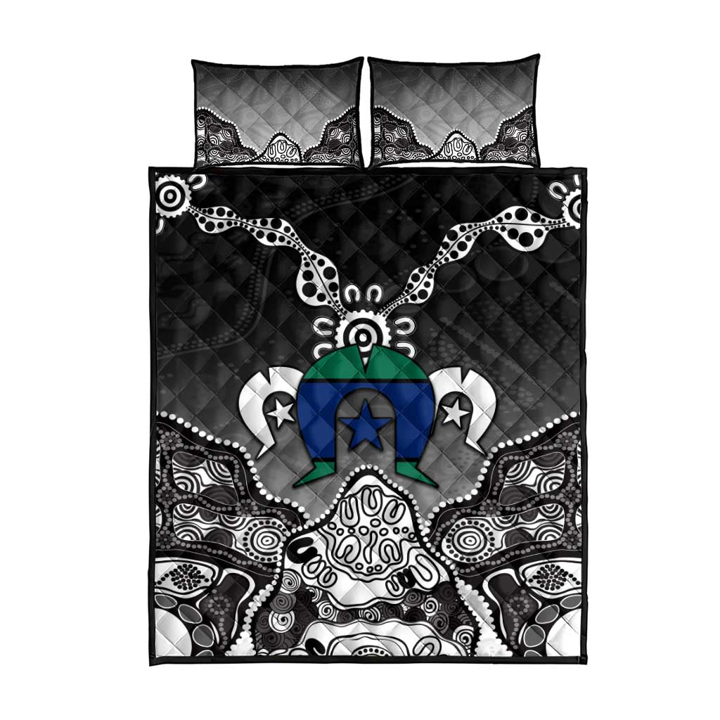 Torres Strait Islander Flag Quilt Bed Set Dhari Indigenous Dotwork Pattern Art