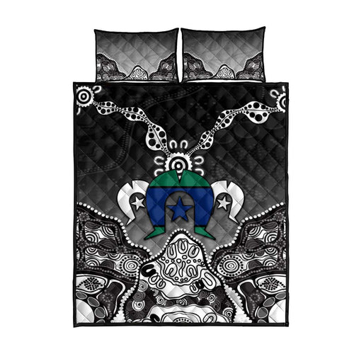 Torres Strait Islander Flag Quilt Bed Set Dhari Indigenous Dotwork Pattern Art