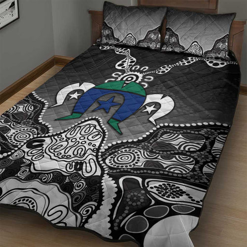 Torres Strait Islander Flag Quilt Bed Set Dhari Indigenous Dotwork Pattern Art
