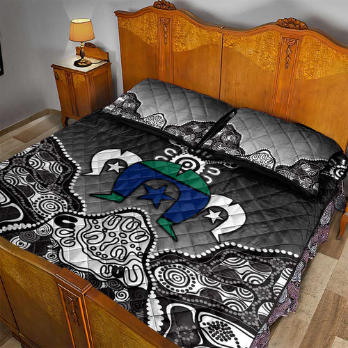 Torres Strait Islander Flag Quilt Bed Set Dhari Indigenous Dotwork Pattern Art