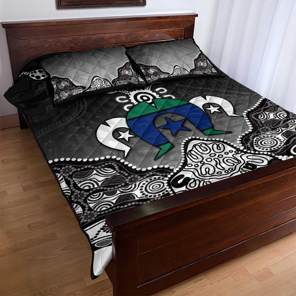 Torres Strait Islander Flag Quilt Bed Set Dhari Indigenous Dotwork Pattern Art