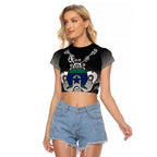 Torres Strait Islander Flag Raglan Cropped T Shirt Dhari Indigenous Dotwork Pattern Art