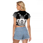Torres Strait Islander Flag Raglan Cropped T Shirt Dhari Indigenous Dotwork Pattern Art