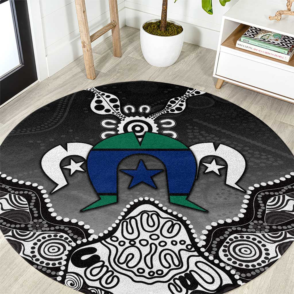 Torres Strait Islander Flag Round Carpet Dhari Indigenous Dotwork Pattern Art