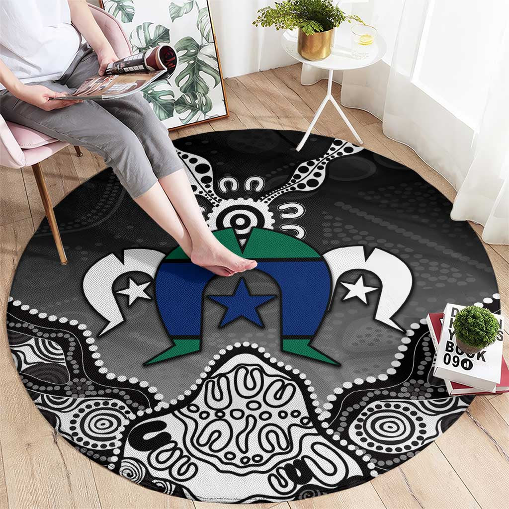 Torres Strait Islander Flag Round Carpet Dhari Indigenous Dotwork Pattern Art