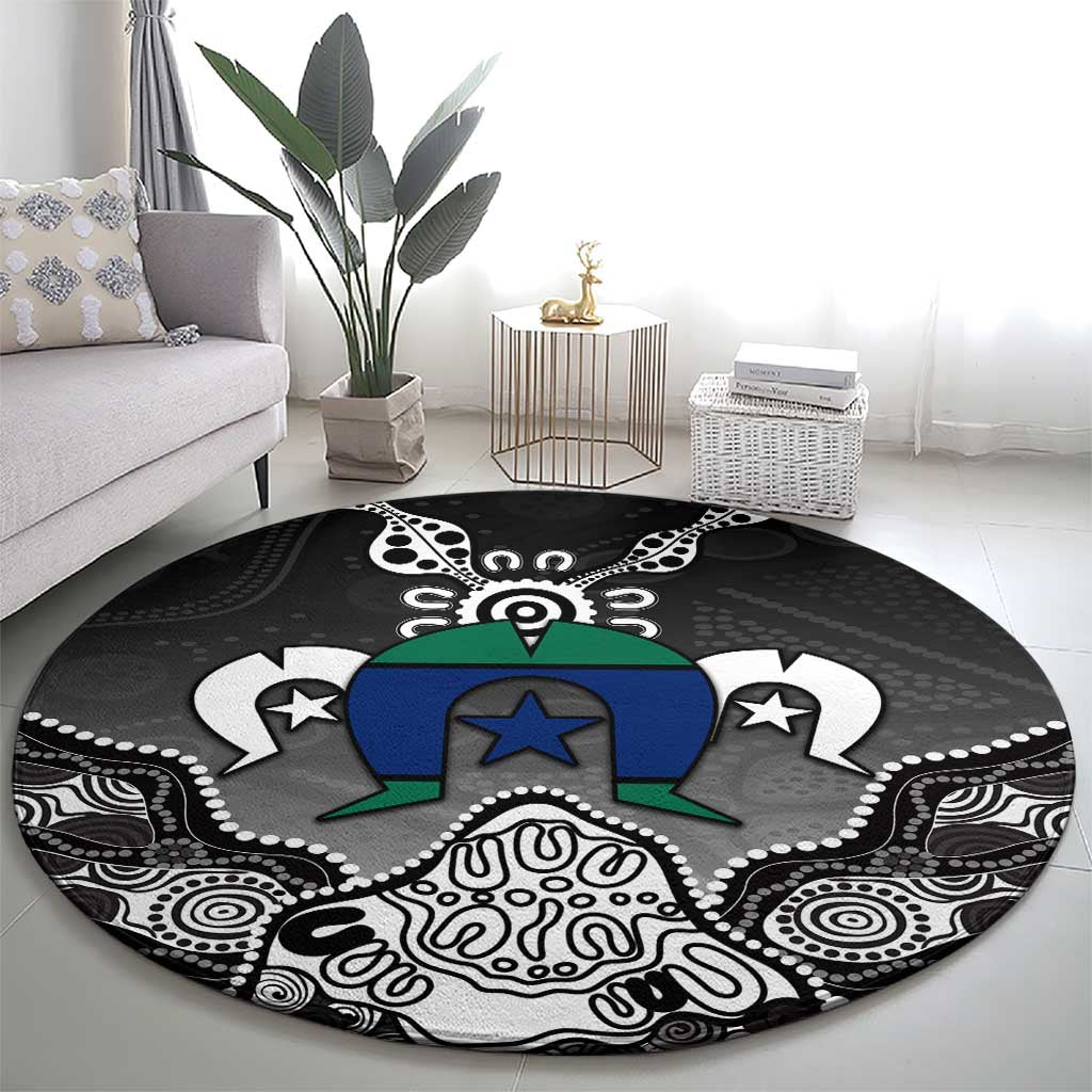Torres Strait Islander Flag Round Carpet Dhari Indigenous Dotwork Pattern Art