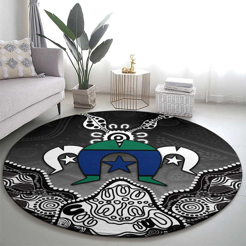 Torres Strait Islander Flag Round Carpet Dhari Indigenous Dotwork Pattern Art