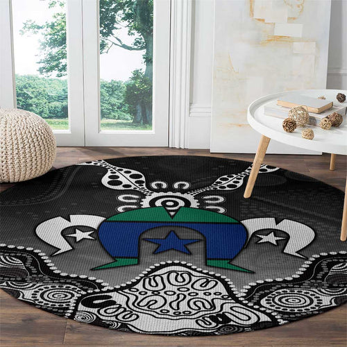 Torres Strait Islander Flag Round Carpet Dhari Indigenous Dotwork Pattern Art