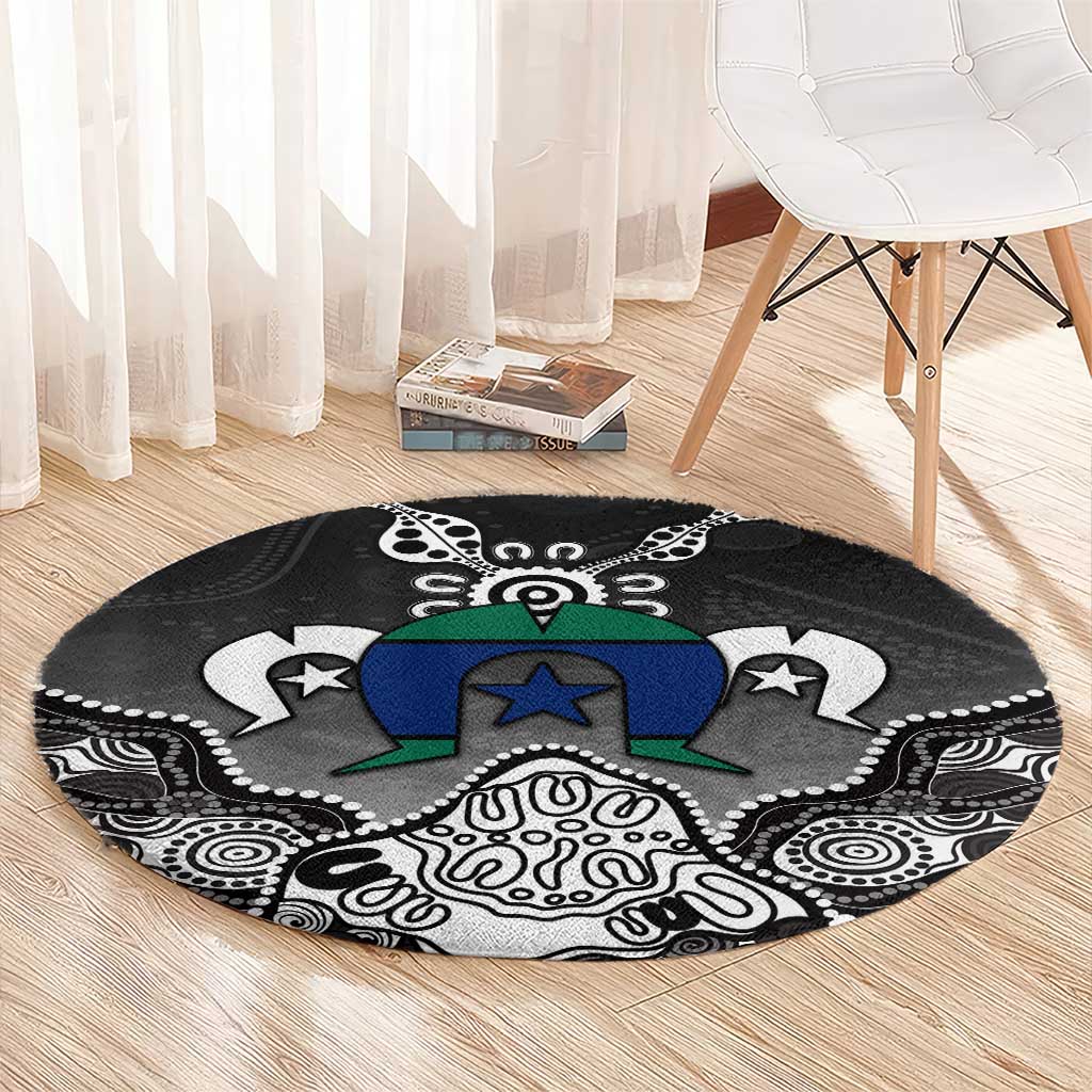 Torres Strait Islander Flag Round Carpet Dhari Indigenous Dotwork Pattern Art
