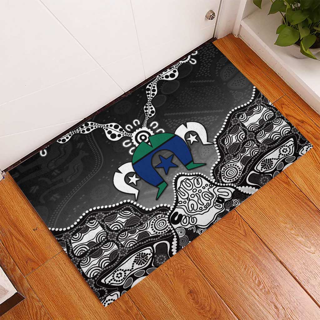 Torres Strait Islander Flag Rubber Doormat Dhari Indigenous Dotwork Pattern Art