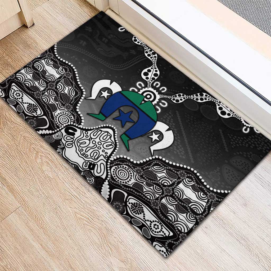 Torres Strait Islander Flag Rubber Doormat Dhari Indigenous Dotwork Pattern Art