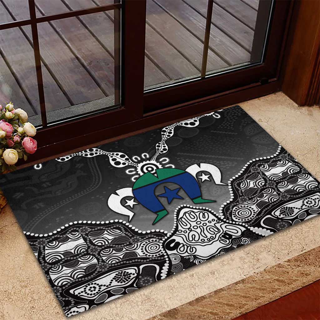 Torres Strait Islander Flag Rubber Doormat Dhari Indigenous Dotwork Pattern Art