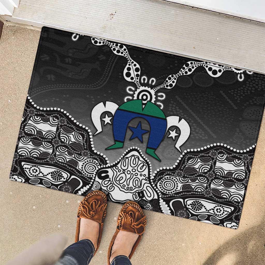 Torres Strait Islander Flag Rubber Doormat Dhari Indigenous Dotwork Pattern Art