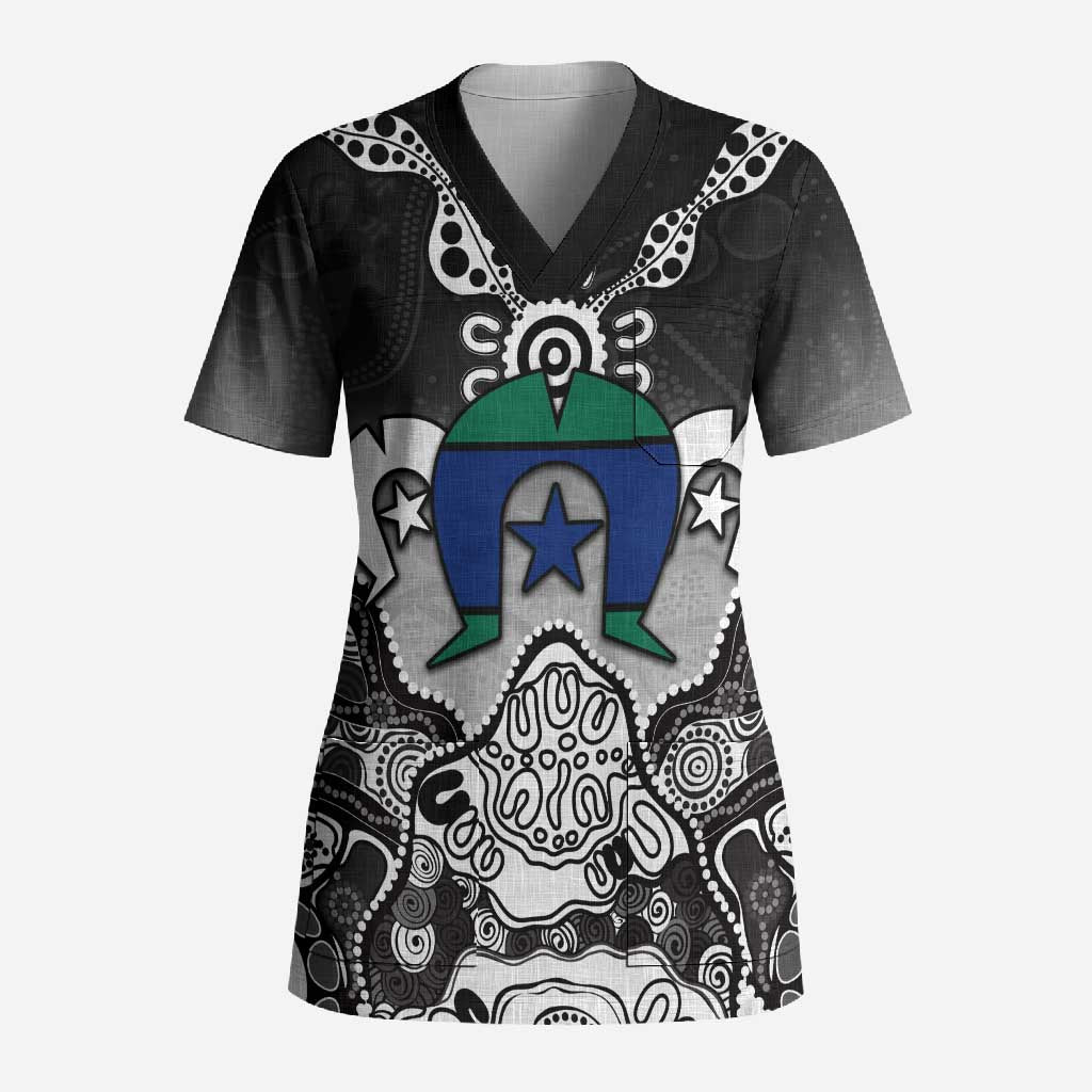 Torres Strait Islander Flag Scrub Top Dhari Indigenous Dotwork Pattern Art
