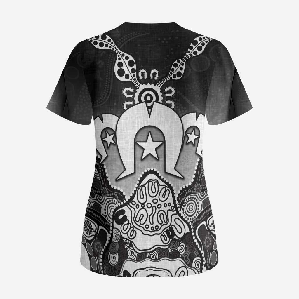 Torres Strait Islander Flag Scrub Top Dhari Indigenous Dotwork Pattern Art