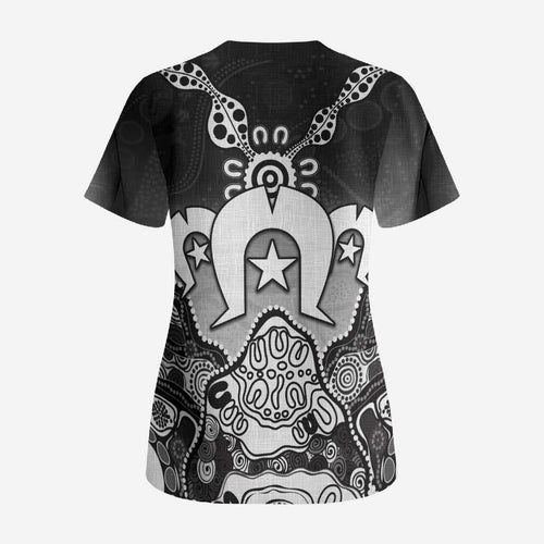 Torres Strait Islander Flag Scrub Top Dhari Indigenous Dotwork Pattern Art