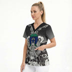 Torres Strait Islander Flag Scrub Top Dhari Indigenous Dotwork Pattern Art