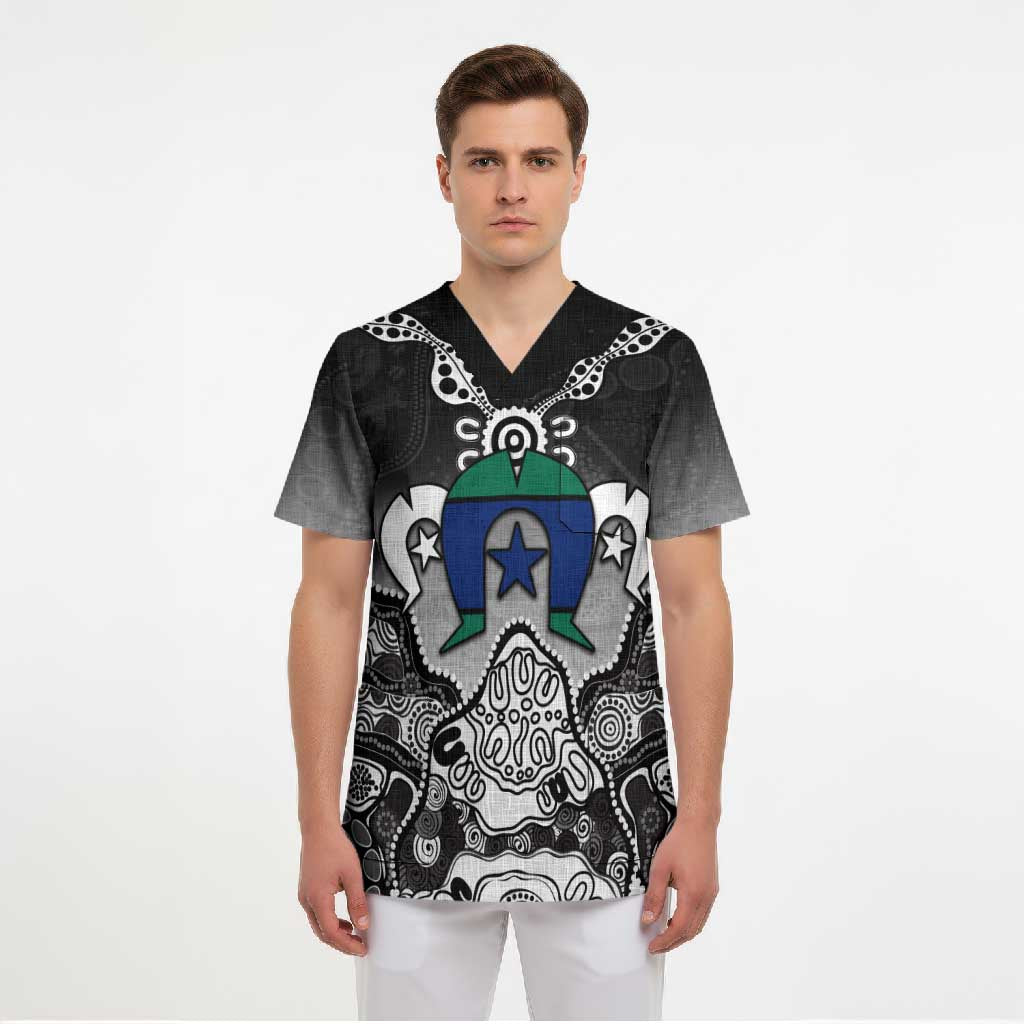 Torres Strait Islander Flag Scrub Top Dhari Indigenous Dotwork Pattern Art