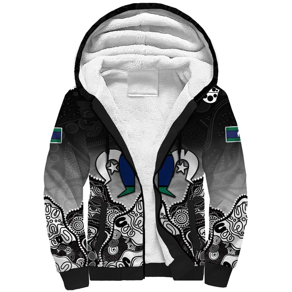 Torres Strait Islander Flag Sherpa Hoodie Dhari Indigenous Dotwork Pattern Art