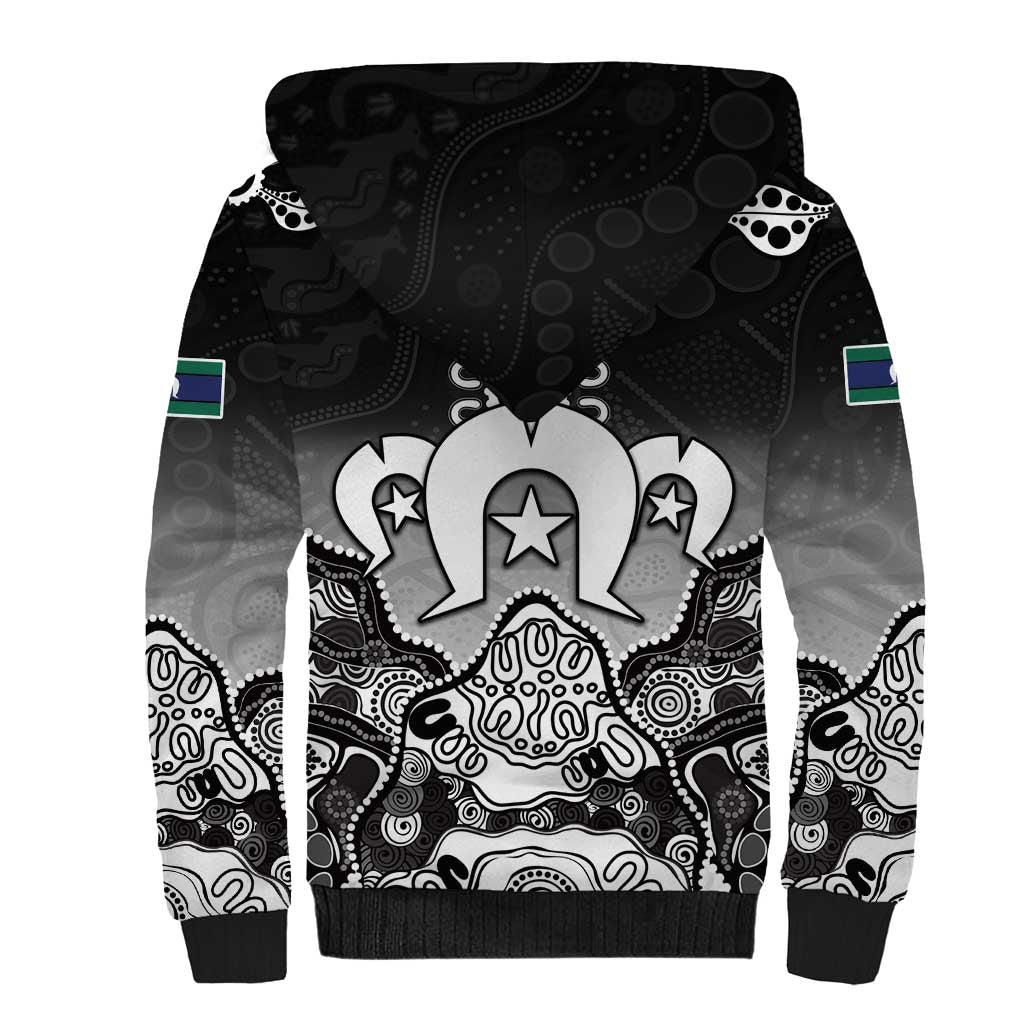 Torres Strait Islander Flag Sherpa Hoodie Dhari Indigenous Dotwork Pattern Art