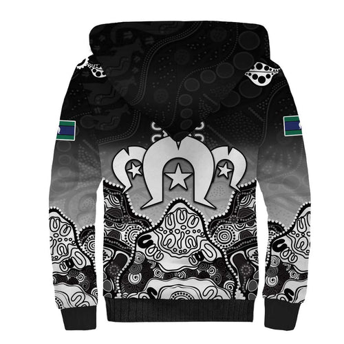 Torres Strait Islander Flag Sherpa Hoodie Dhari Indigenous Dotwork Pattern Art