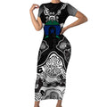 Torres Strait Islander Flag Short Sleeve Bodycon Dress Dhari Indigenous Dotwork Pattern Art