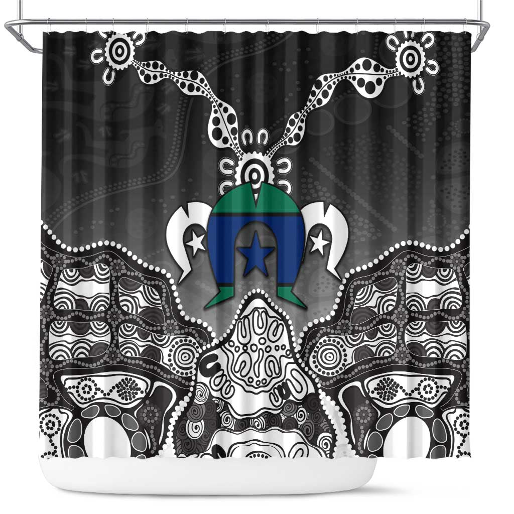 Torres Strait Islander Flag Shower Curtain Dhari Indigenous Dotwork Pattern Art