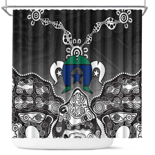 Torres Strait Islander Flag Shower Curtain Dhari Indigenous Dotwork Pattern Art