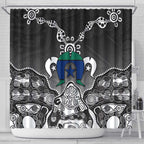 Torres Strait Islander Flag Shower Curtain Dhari Indigenous Dotwork Pattern Art
