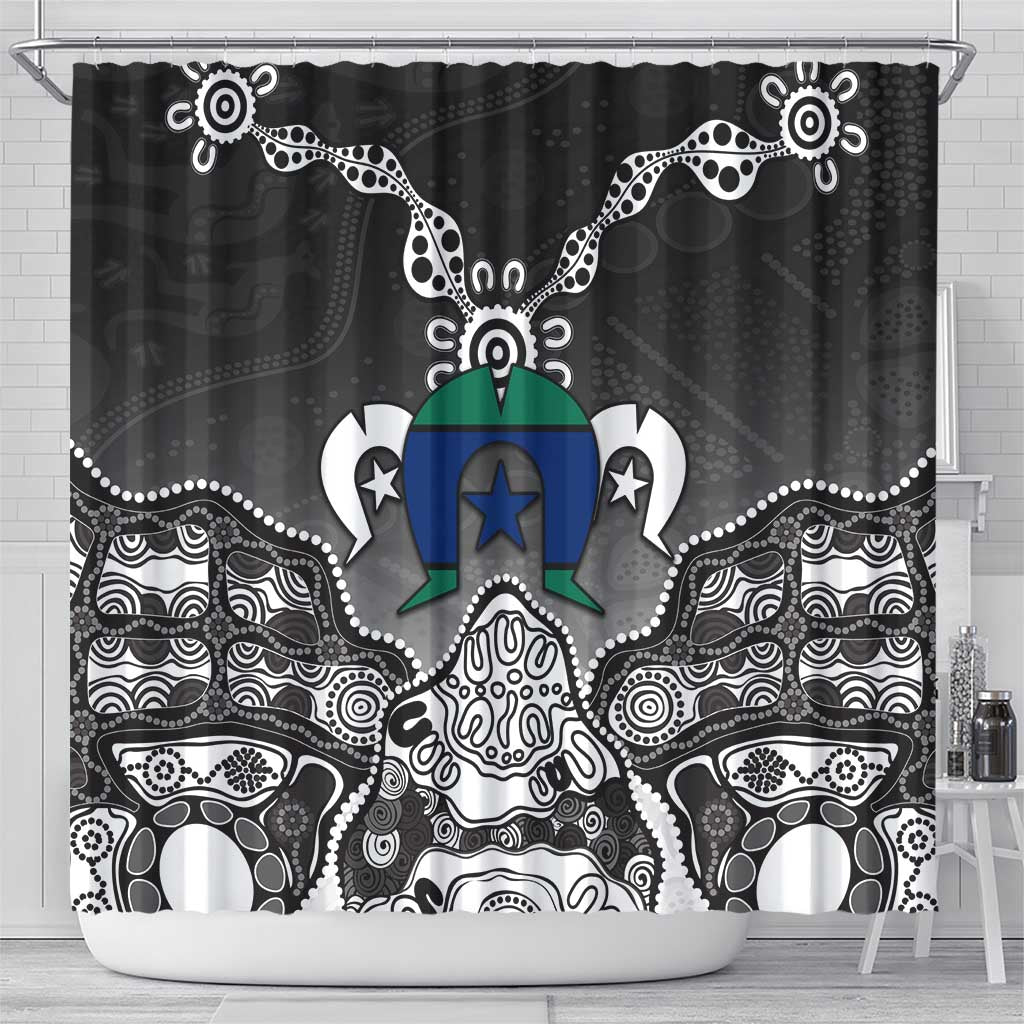 Torres Strait Islander Flag Shower Curtain Dhari Indigenous Dotwork Pattern Art