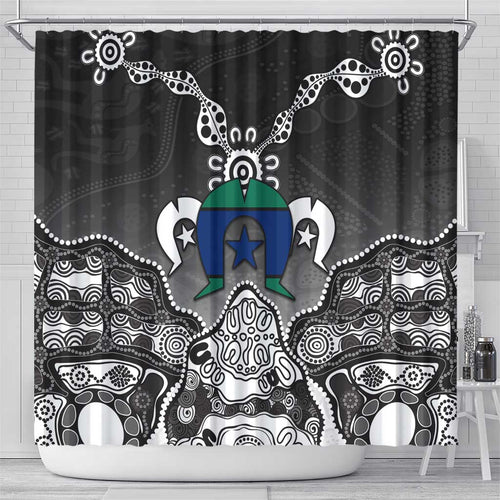 Torres Strait Islander Flag Shower Curtain Dhari Indigenous Dotwork Pattern Art