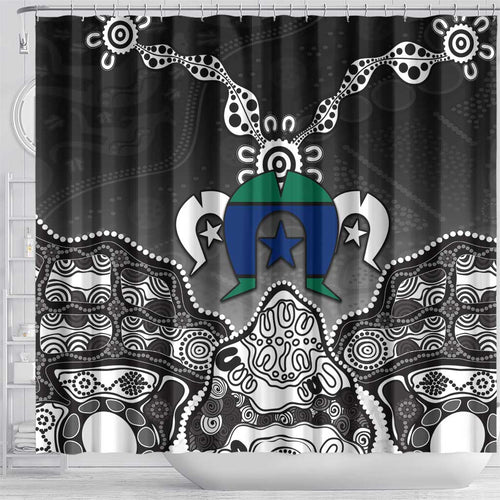 Torres Strait Islander Flag Shower Curtain Dhari Indigenous Dotwork Pattern Art